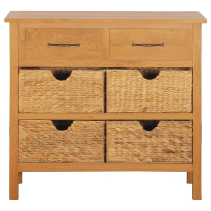 Sideboard 90x33.5x83 cm Solid Oak Wood and Water Hyacinth - Image 3