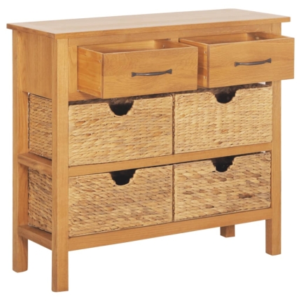 Sideboard 90x33.5x83 cm Solid Oak Wood and Water Hyacinth - Image 4