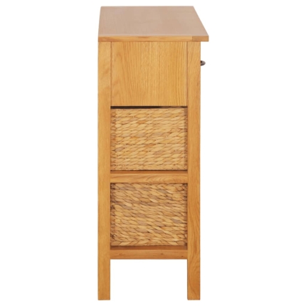 Sideboard 90x33.5x83 cm Solid Oak Wood and Water Hyacinth - Image 6