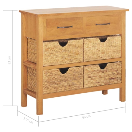 Sideboard 90x33.5x83 cm Solid Oak Wood and Water Hyacinth - Image 9