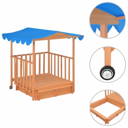 Kids Playhouse with Sandbox Wood Blue UV50 - Image 2