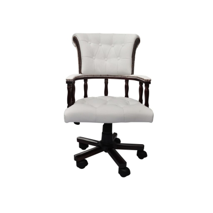 Chesterfield Captains Swivel Office Chair White - Image 2