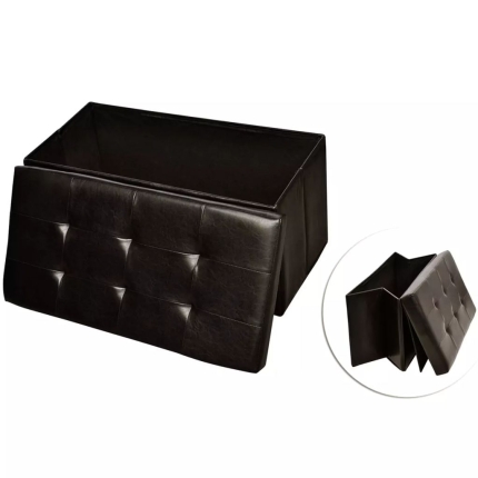 Brown Faux Leather Folding Storage Seat Bench Stool Ottomans - Image 3