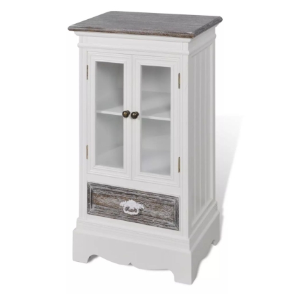 Cabinet 2 Doors 1 Drawer White Wood - Image 3