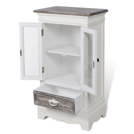 Cabinet 2 Doors 1 Drawer White Wood - Image 4