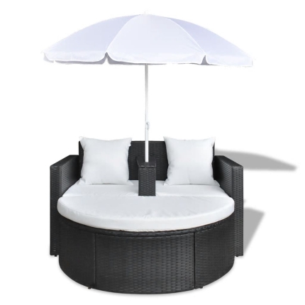Garden Bed with Parasol Black Poly Rattan - Image 3