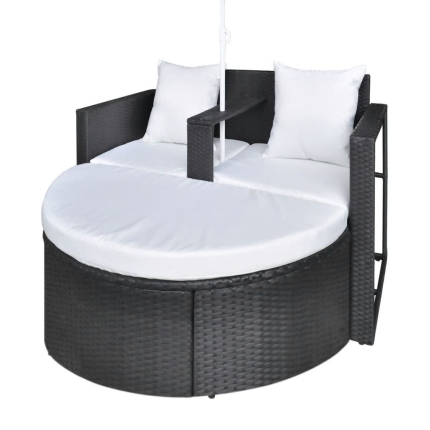 Garden Bed with Parasol Black Poly Rattan - Image 5