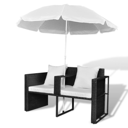 Garden Bed with Parasol Black Poly Rattan - Image 7