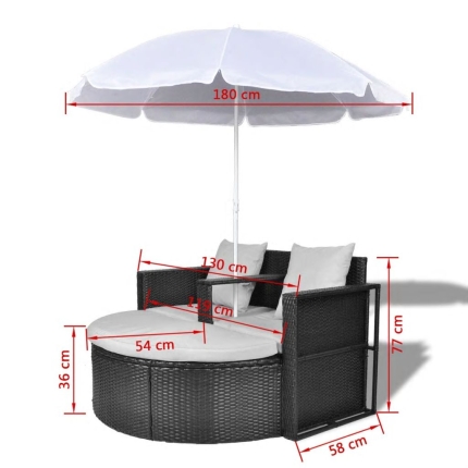 Garden Bed with Parasol Black Poly Rattan - Image 8