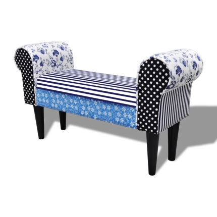 Patchwork Bench Country Living Style Blue & White - Image 2