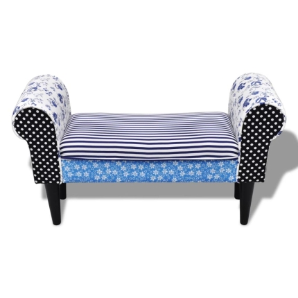 Patchwork Bench Country Living Style Blue & White - Image 3