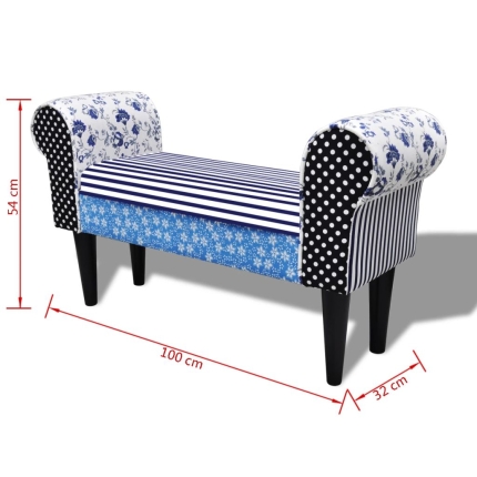 Patchwork Bench Country Living Style Blue & White - Image 6
