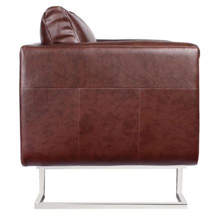 Cube Armchair with Chrome Feet Brown Faux Leather - Image 2
