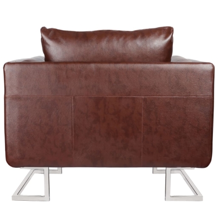 Cube Armchair with Chrome Feet Brown Faux Leather - Image 3