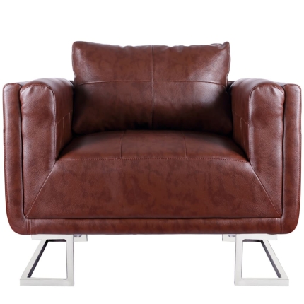Cube Armchair with Chrome Feet Brown Faux Leather - Image 5