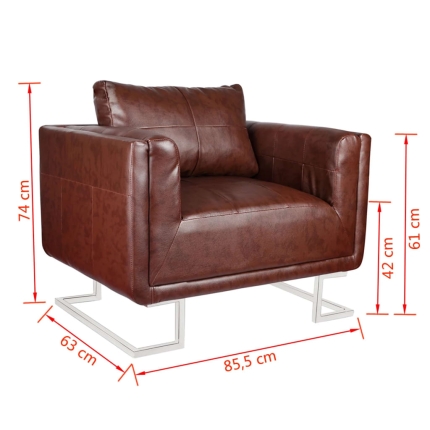 Cube Armchair with Chrome Feet Brown Faux Leather - Image 6