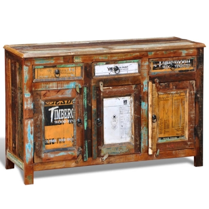 Reclaimed Cupboard Solid Wood Vintage with 3 Drawers 3 Doors - Image 3