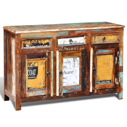 Reclaimed Cupboard Solid Wood Vintage with 3 Drawers 3 Doors - Image 5