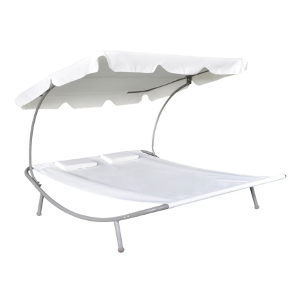 Outdoor Lounge Bed with Canopy & Pillows Cream White - Image 2