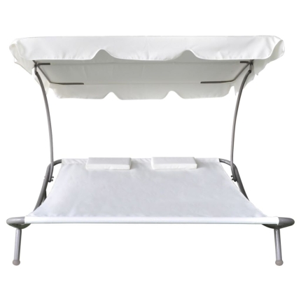 Outdoor Lounge Bed with Canopy & Pillows Cream White - Image 3