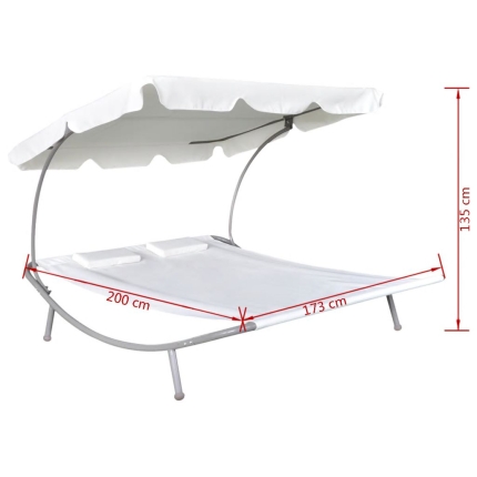 Outdoor Lounge Bed with Canopy & Pillows Cream White - Image 5