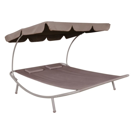 Outdoor Lounge Bed with Canopy & Pillows Brown - Image 2