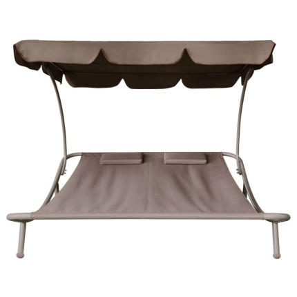 Outdoor Lounge Bed with Canopy & Pillows Brown - Image 3