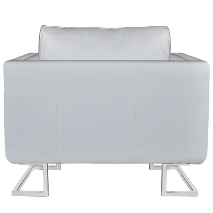 Cube Armchair with Chrome Feet White Faux Leather - Image 3