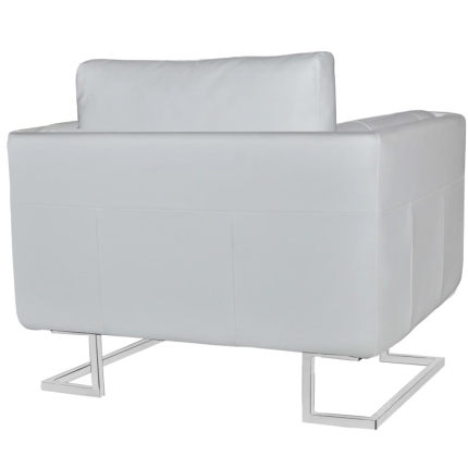 Cube Armchair with Chrome Feet White Faux Leather - Image 4