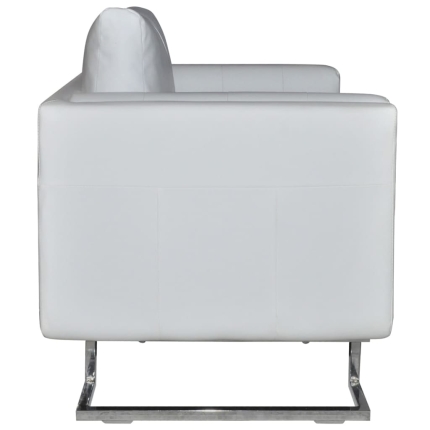 Cube Armchair with Chrome Feet White Faux Leather - Image 5