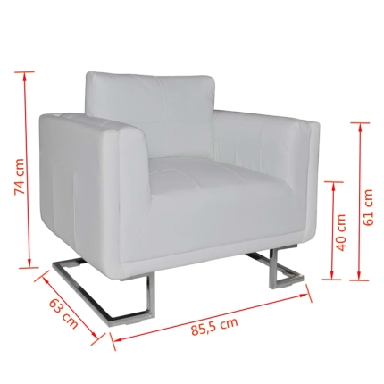 Cube Armchair with Chrome Feet White Faux Leather - Image 6