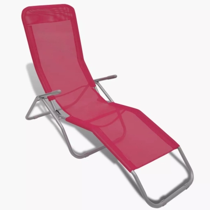Sun Loungers 2 pcs Steel Frame and Textilene Red - Image 3