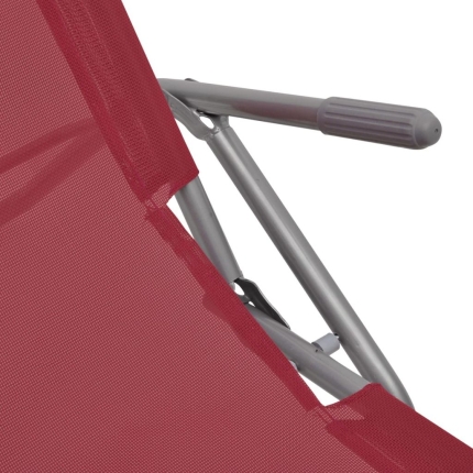 Sun Loungers 2 pcs Steel Frame and Textilene Red - Image 4