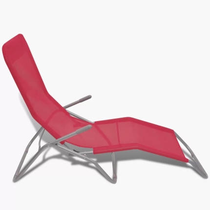Sun Loungers 2 pcs Steel Frame and Textilene Red - Image 6