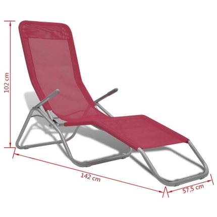 Sun Loungers 2 pcs Steel Frame and Textilene Red - Image 10