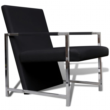 Armchairs 2 pcs with Chrome Frame Black Faux Leather - Image 3