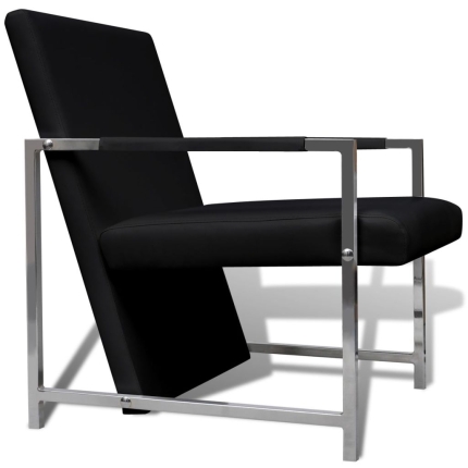 Armchairs 2 pcs with Chrome Frame Black Faux Leather - Image 4