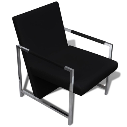 Armchairs 2 pcs with Chrome Frame Black Faux Leather - Image 5