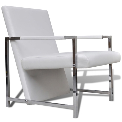 Armchairs 2 pcs with Chrome Frame White Faux Leather - Image 3