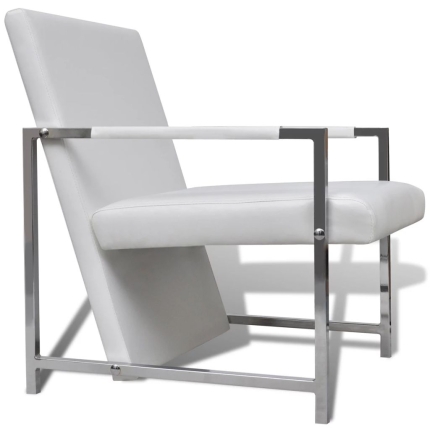 Armchairs 2 pcs with Chrome Frame White Faux Leather - Image 5