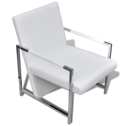 Armchairs 2 pcs with Chrome Frame White Faux Leather - Image 6