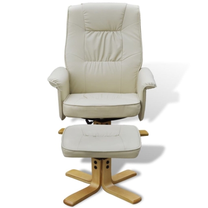 Armchair with Footrest Cream White Faux Leather - Image 2