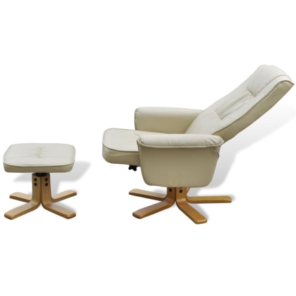 Armchair with Footrest Cream White Faux Leather - Image 3