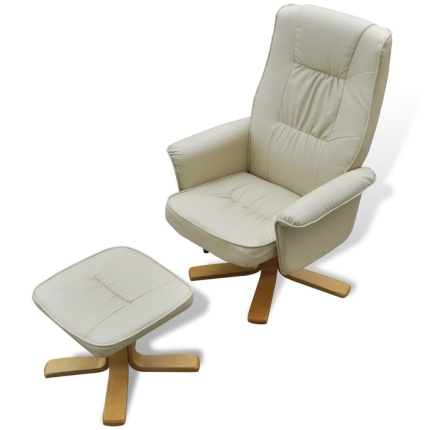 Armchair with Footrest Cream White Faux Leather - Image 4