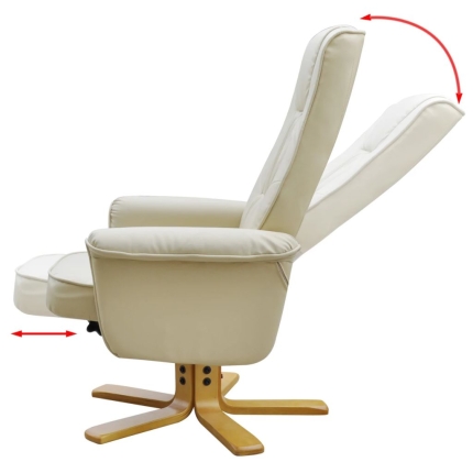 Armchair with Footrest Cream White Faux Leather - Image 6