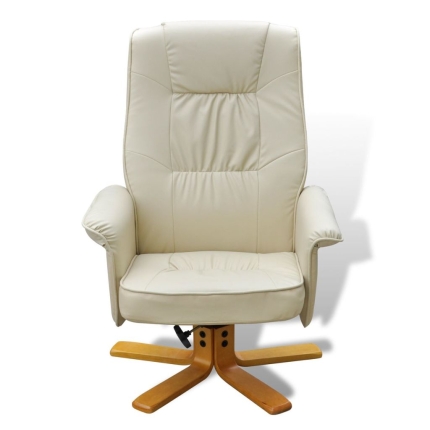 Armchair with Footrest Cream White Faux Leather - Image 7
