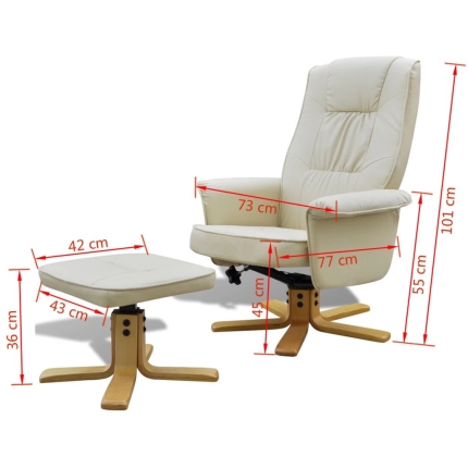 Armchair with Footrest Cream White Faux Leather - Image 9