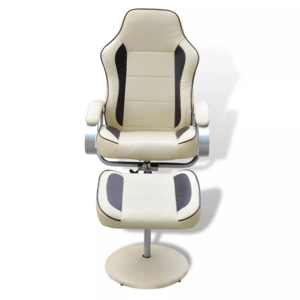 Armchair with Footrest Cream White Faux Leather - Image 2
