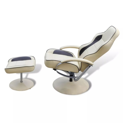 Armchair with Footrest Cream White Faux Leather - Image 3