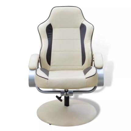 Armchair with Footrest Cream White Faux Leather - Image 5